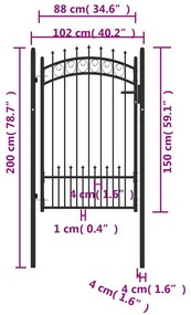 vidaXL Πόρτα Περίφραξης με Ακίδες Μαύρη 100 x 150 εκ. Ατσάλινη