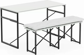 Stewehome Σετ Τραπεζιού και Καρεκλών Bench Με Μαξιλάρια / Λευκό / 120x32x45 cm