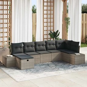 vidaXL Σετ Καναπέ Κήπου με μαξιλάρι 7 pcs Γκρι Πολυ ράταν