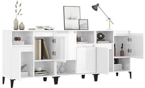 vidaXL Ντουλάπια 3 τεμ. Γυαλιστ. Λευκό 60x35x70 εκ. Επεξεργασμένο Ξύλο