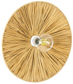 02283 GloboStar®  COLOMBO 02283 Boho Επιτοίχιο Φωτιστικό Απλίκα Μονόφωτο 1 x E27 IP20 Μπεζ Raffia - Μ40 x Π40 x Υ9cm