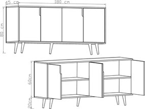 Stewehome μοντέρνα κονσόλα σαλονιού 180x45x80 cm