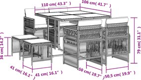 vidaXL Σετ Τραπεζαρίας Κήπου 9 τεμ. Γκρι Συνθ. Ρατάν με Μαξιλάρια