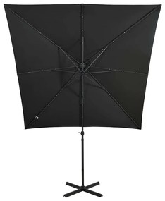 vidaXL Ομπρέλα Κρεμαστή Κήπου με Ιστό και LED Μαύρη 250 εκ.