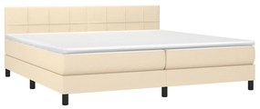 Κρεβάτι Boxspring με Στρώμα &amp; LED Κρεμ 200x200 εκ. Υφασμάτινο - Κρεμ