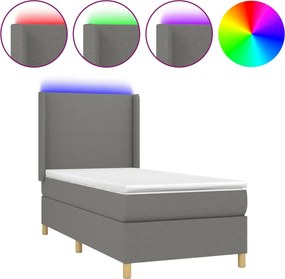 vidaXL Κρεβάτι Boxspring με Στρώμα &amp; LED Σκ.Γκρι 80x200 εκ. Υφασμάτινο