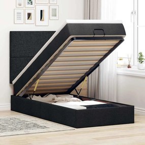 vidaXL Οθωμανικό κρεβάτι με στρώμα &amp; LEDs Μαύρο 100x200 cm Ύφασμα