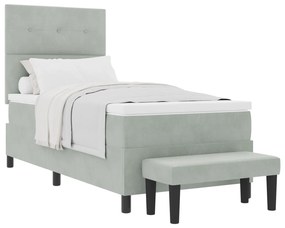 vidaXL Κρεβάτι Box Spring με στρώμα & πάγκο  Ανοιχτό γκρι 100x200 εκ Βελούδο