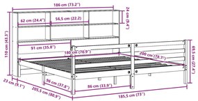 Κρεβάτι Βιβλιοθήκη Χωρίς Στρώμα 180x200 εκ Μασίφ Ξύλο Πεύκου - Λευκό