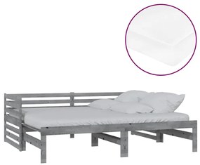 vidaXL Καναπές Κρεβάτι Συρόμενος Γκρι 2x(90x200) εκ. Μασίφ Ξύλο Πεύκου