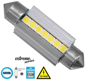 GloboStar® 81339 Λάμπα Αυτοκινήτου 39mm FESTOON - C5W 3rd Generation Can-Bus Extreme Series LED 7 SMD 3030 7W 1050lm 120° DC 12V IP20 Ψυχρό Λευκό 6000K