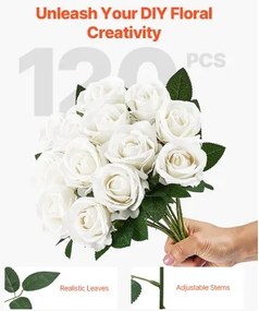 VEVOR 120 Pcs White Roses Artificial Flowers Realistic Bouquet Xmas Home Decor
