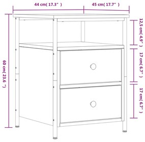 Κομοδίνο Καφέ Δρυς 44 x 45 x 60 εκ. από Επεξεργασμένο Ξύλο - Καφέ