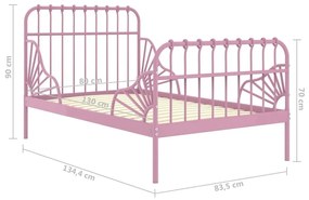 Πλαίσιο Κρεβατιού Επεκτεινόμενο Ροζ 80 x 130/200 εκ. Μεταλλικό - Ροζ