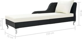 vidaXL Ξαπλώστρα Μαύρη από Συνθετικό Ρατάν με Μαξιλάρι