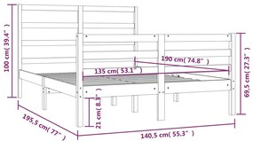 Πλαίσιο Κρεβατιού 135 x 190 εκ. Μασίφ Ξύλο Πεύκου Double - Καφέ