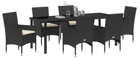 vidaXL Σετ 7 Τεμαχίων Τραπεζαρίας Κήπου με Μαξιλάρια Μαύρο Πολυ-Ρατάν