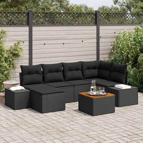 vidaXL Σετ Καναπέ Κήπου με μαξιλάρι 7 pcs Μαύρο Πολυ ράταν