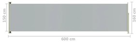 Σκίαστρο Πλαϊνό Συρόμενο Βεράντας Γκρι 160 x 600 εκ. - Γκρι
