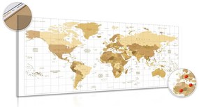 Εικόνα σε έναν παγκόσμιο χάρτη από φελλό μπεζ σε ανοιχτόχρωμο φόντο - 120x60  wooden