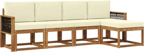 vidaXL Σειρά Καναπέ Εξωτερικού 5 pcs Φυσικό και Κρέμα Πολυεστέρας