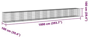 Συρματοκιβώτιο με Κάλυμμα 1000x100x100 εκ Γαλβανισμένο Χάλυβα - Ασήμι