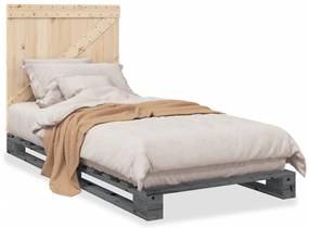vidaXL Πλαίσιο Κρεβατιού με Κεφαλάρι Γκρι 90x200 εκ. Μασίφ Ξύλο Πεύκου