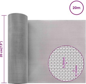 vidaXL Πλέγμα Οθόνης 60 mesh 20 x 2000 εκ Ανοξείδωτο Ατσάλι 201 Ασημί