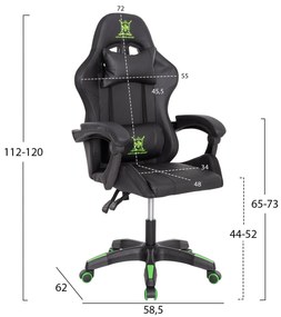 ΠΟΛΥΘΡΟΝΑ GAMING DARREN  ΜΑΥΡΟ-ΠΡΑΣΙΝΟ PVC &amp; NYLON 51x49x125Υεκ.