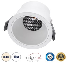 GloboStar PLUTO-M 60254 Χωνευτό LED Spot Downlight TrimLess Φ8.4cm 10W 1300lm 38° AC 220-240V IP20 Φ8.4 x Υ5.9cm - Στρόγγυλο - Λευκό &amp; Anti-Glare HoneyComb - Φυσικό Λευκό 4500K - Bridgelux COB - 5 Years Warranty