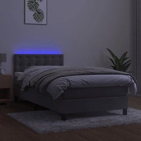 vidaXL Κρεβάτι Boxspring με Στρώμα & LED Αν.Γκρι 100x200 εκ. Βελούδινο