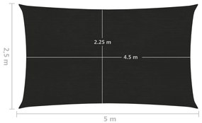 vidaXL Πανί Σκίασης Μαύρο 2,5 x 5 μ. από HDPE 160 γρ./μ²