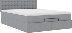 vidaXL Οθωμανικό κρεβάτι με στρώμα &amp; LEDs Ανοιχτό γκρι ύφασμα