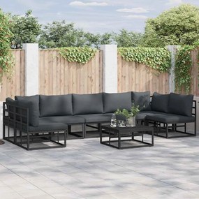 vidaXL Σετ Καναπέ Κήπου με μαξιλάρι 7 pcs Μαύρο Αλουμίνιο