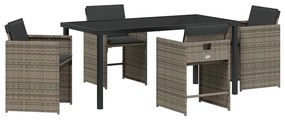 vidaXL Σέτ φαγητού για κήπο με μαξιλάρι 5 pcs Γκρι Πολυ ράταν