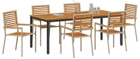 vidaXL Σέτ φαγητού για κήπο 7 pcs Μπεζ, Καφέ 200 x 100 x 75 cm