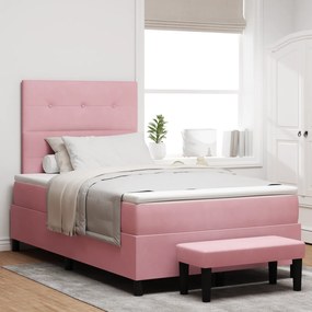 vidaXL κρεβάτι Box Spring με στρώμα και πάγκο Ροζ 120x200 εκ Βελούδο