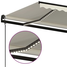 Τέντα Αυτόματη με LED &amp; Αισθητήρα Ανέμου Κρεμ 500x350 εκ. - Κρεμ