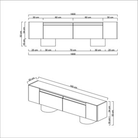 Έπιπλο Τηλεόρασης Λευκό / Χρυσό CLACLIA 180x30x16