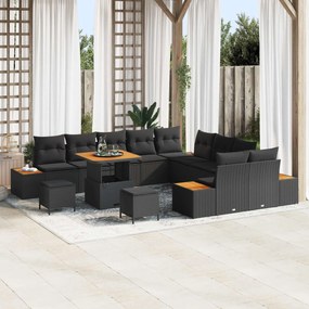 vidaXL Σετ Καναπέ Κήπου με μαξιλάρι 13 pcs Μαύρο