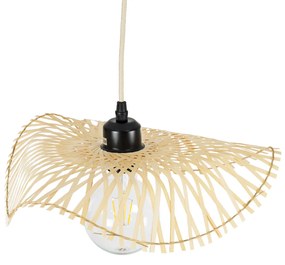 GloboStar® MELEMELE 01839 Boho Κρεμαστό Φωτιστικό Οροφής Μονόφωτο 1 x E27 AC220-240V IP20 - Φ35 x Υ4cm - Μπεζ Ξύλινο Μπαμπού Πλέγμα - 5 Χρόνια Εγγύηση