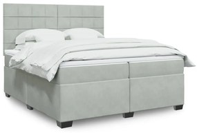 Κρεβάτι Boxspring με Στρώμα Ανοιχτό Γκρι 200x200 εκ. Βελούδινο - Γκρι