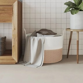 vidaXL Καλάθι Αποθήκευσης Καφέ και Λευκό Ø51 x 33 εκ. Βαμβακερό