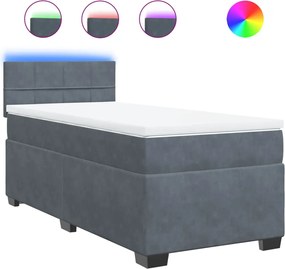 vidaXL Κρεβάτι Boxspring με Στρώμα Σκούρο Γκρι Single Βελούδινο