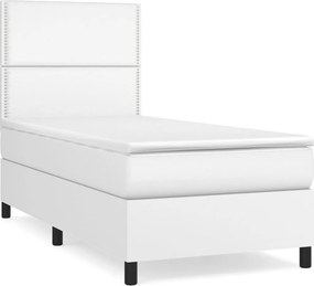 vidaXL Κρεβάτι Boxspring με Στρώμα Λευκό 100x200εκ.από Συνθετικό Δέρμα