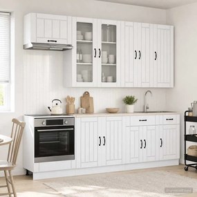 vidaXL Μονάδα κουζίνας LUCCA 8 pcs Γυαλιστερό Λευκό Επεξεργασμένο Ξύλο