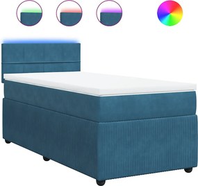vidaXL Κρεβάτι Boxspring με Στρώμα Μπλε 90x200 εκ. Βελούδινο