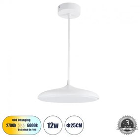 Κρεμαστό Φωτιστικό Οροφής LED 12W 1440lm BARON Globostar 61252 Λευκό