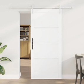 vidaXL Συρόμενη Πόρτα με Σετ Εξαρτημάτων Λευκή 86x198.5 εκ. Συμπαγές Ξύλο Πεύκου