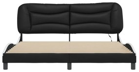 Πλαίσιο Κρεβατιού με LED Μαύρο/Λευκό 180x200εκ. Συνθετικό Δέρμα - Μαύρο